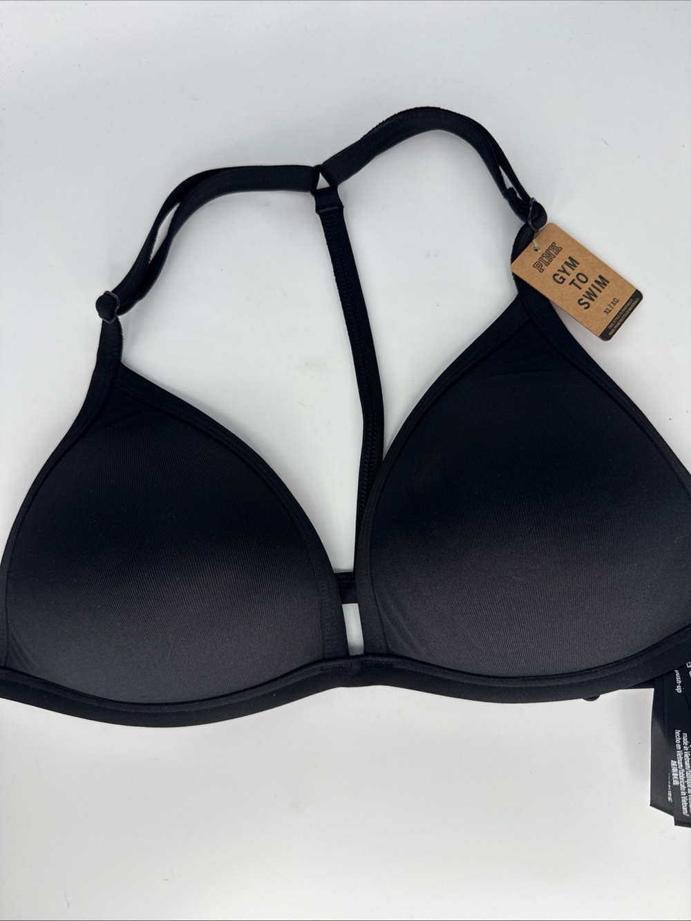 The Victoria's Secret PINK Gym to Swim Black Padded Sports Bra Swim Top in XL